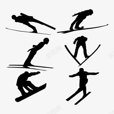跳台6款跳台滑雪人物剪影图标图标