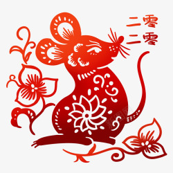 新春鼠年鼠年剪纸老鼠插画高清图片