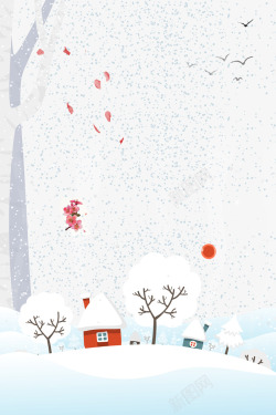 冬天卡通背景冬天卡通村庄元素图高清图片