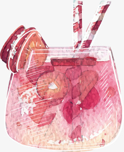手绘水彩草莓汁素材