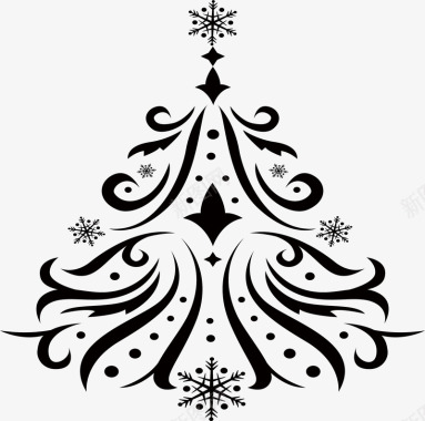 圣诞装饰物插画黑色圣诞树图标图标