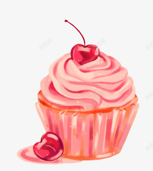 手绘粉色纸杯蛋糕png免抠素材_88icon https://88icon.com 卡通 手绘 樱桃 粉色 纸杯蛋糕