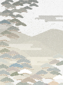 日式松树雪中的远山和松树高清图片
