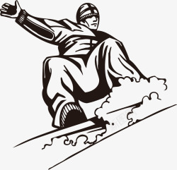 黑白插画一个男生斜滑滑板高清图片