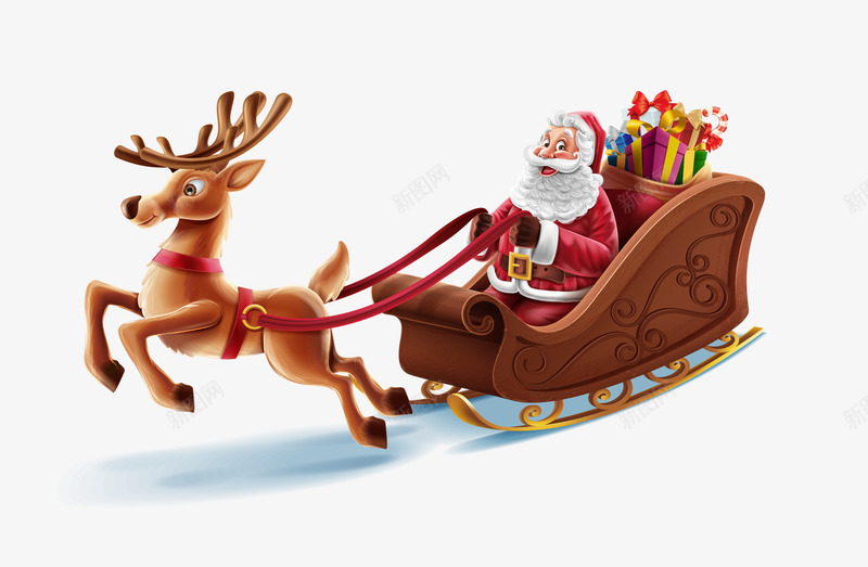 圣诞主题之圣诞老人麋鹿雪车png免抠素材_88icon https://88icon.com 圣诞主题 圣诞老人 圣诞节老公公 雪车 麋鹿