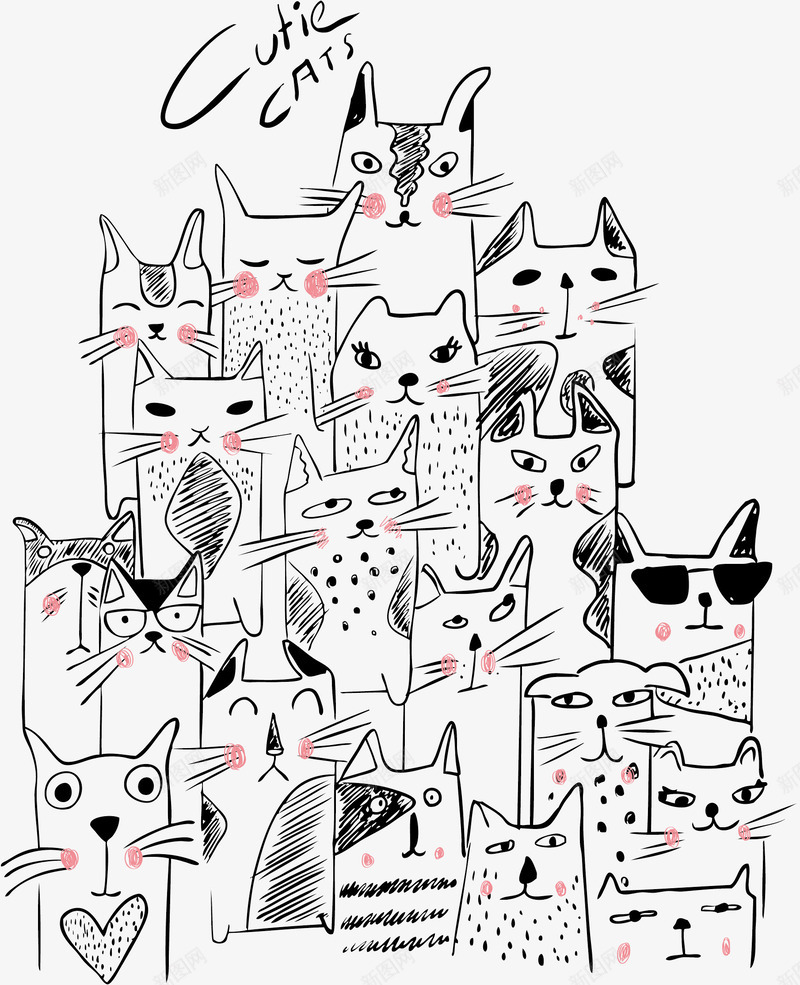 小猫背景png免抠素材_88icon https://88icon.com 可爱 小猫 彩色 手绘的 漫画 矢量的 简单 黑白