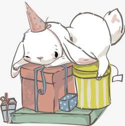 小兔子收礼物趴在礼物上的小兔子高清图片