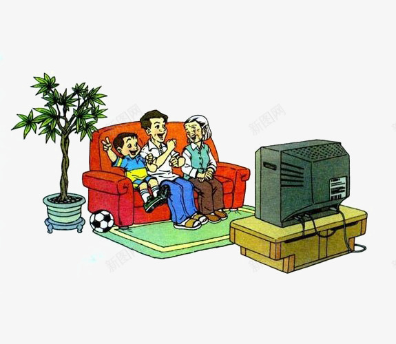 三代同堂png免抠素材_88icon https://88icon.com 一家人看电视 坐着看电视 客厅 欢乐 电视 盆栽