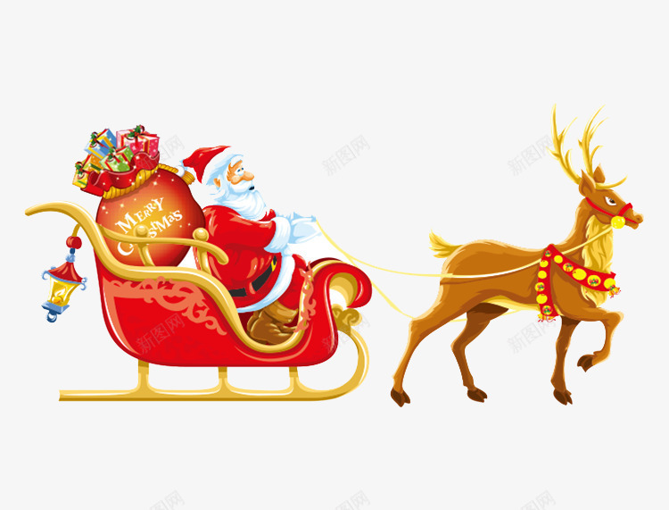 卡通版拉雪橇的小鹿png免抠素材_88icon https://88icon.com 免抠图 动物 圣诞老人 圣诞节 小鹿 效果图 装饰图 装饰画