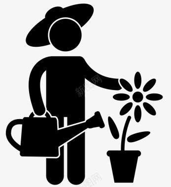 徒步旅行的人浇花的人矢量图图标图标