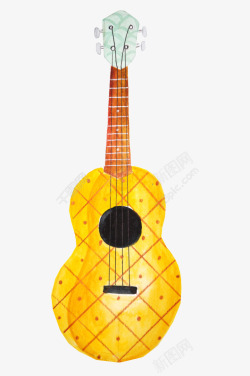 黄色吉他手绘图案素材