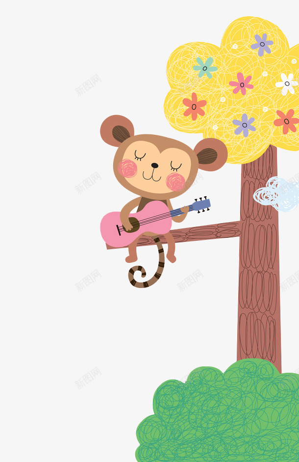 在树上弹吉他的小猴子png免抠素材_88icon https://88icon.com 免抠PNG 卡通 可爱 吉他 大树 手绘 水彩 猴子爬树