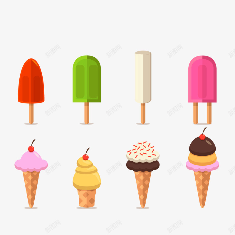 扁平化夏日雪糕png免抠素材_88icon https://88icon.com 冰淇淋 卡通 彩色 甜筒 甜食 背景装饰 雪糕 食物