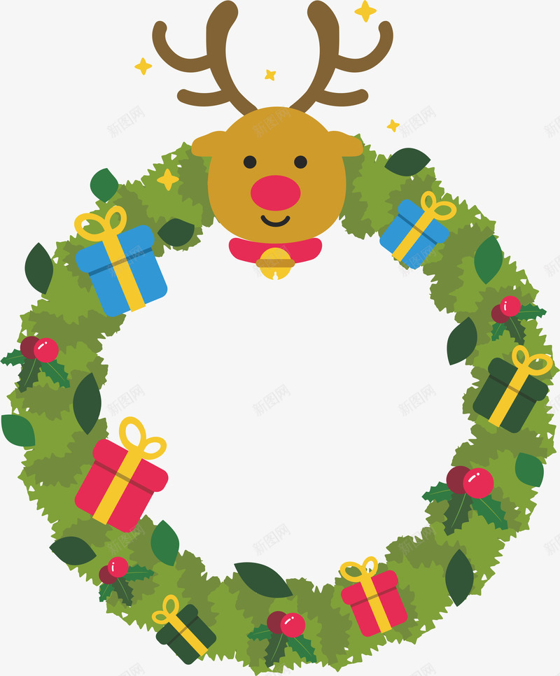 圣诞节花环装饰绿色cdr免抠素材_88icon https://88icon.com 圣诞老人 圣诞节 点缀 礼物 绿色 花环 装饰 铃铛 麋鹿