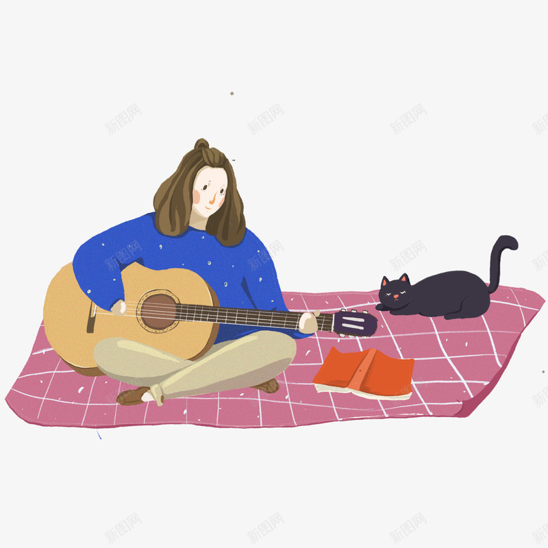 卡通手绘弹吉他的女孩png免抠素材_88icon https://88icon.com 创意 动漫动画 卡通手绘 弹吉他的女孩 简约 黑色的猫咪