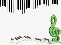 创意琴键绿草音符装饰背景素材