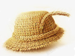 金黄色帽檐一根麦穗圆形草帽素材