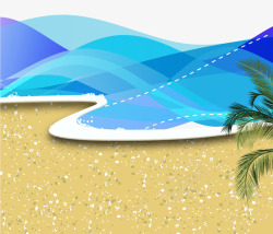 手绘海浪海滩椰树矢量图素材