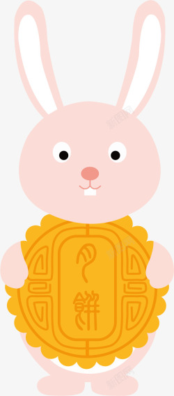 儿童的搞笑胡子中秋节抱着月饼的兔子矢量图高清图片
