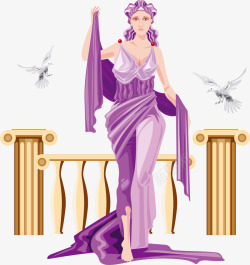 紫色衣服卡通风格阿弗洛狄忒矢量图素材