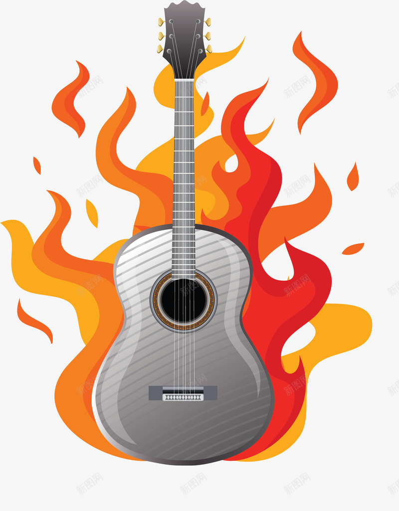 银色吉他火焰背景矢量图ai免抠素材_88icon https://88icon.com 吉他 火焰 矢量png 银色吉他 音乐节 矢量图