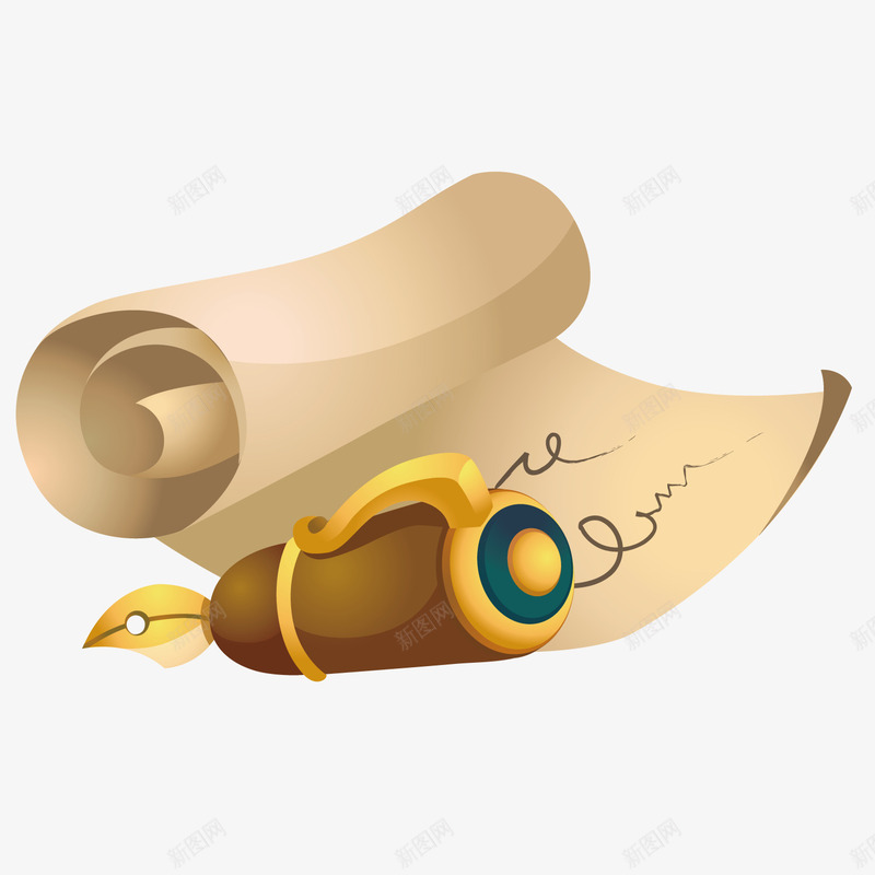 卡通卷轴与钢笔png免抠素材_88icon https://88icon.com 卡通 卷轴 钢笔