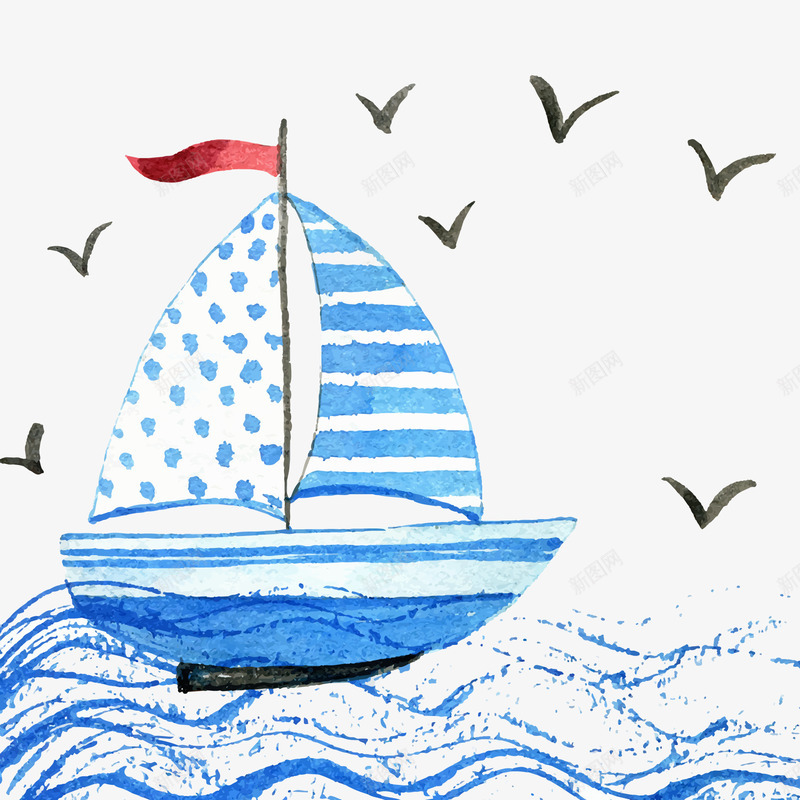 水彩手绘航行的船只矢量图ai免抠素材_88icon https://88icon.com 帆船 手绘 插画设计 水彩 航海 船只设计 矢量图