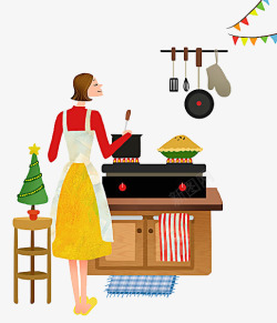厨具卡通卡通手绘做饭的女人高清图片
