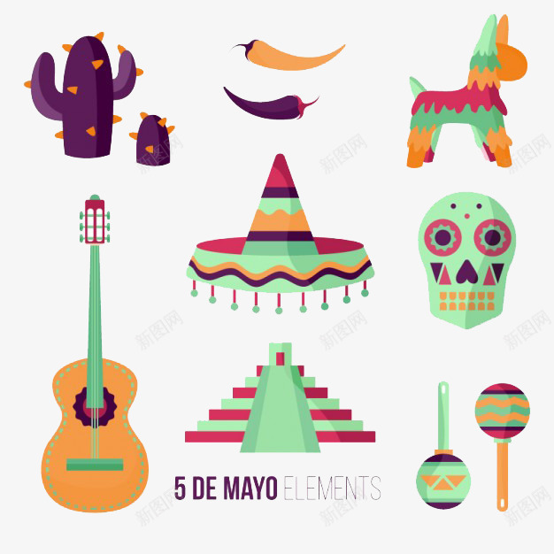 万圣节搞怪物品png免抠素材_88icon https://88icon.com 仙人掌 吉他 帽子 面具