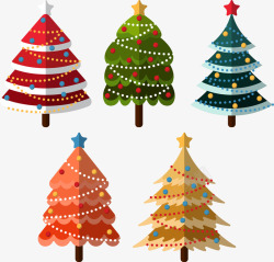圣诞小树彩色扁平化圣诞树矢量图高清图片