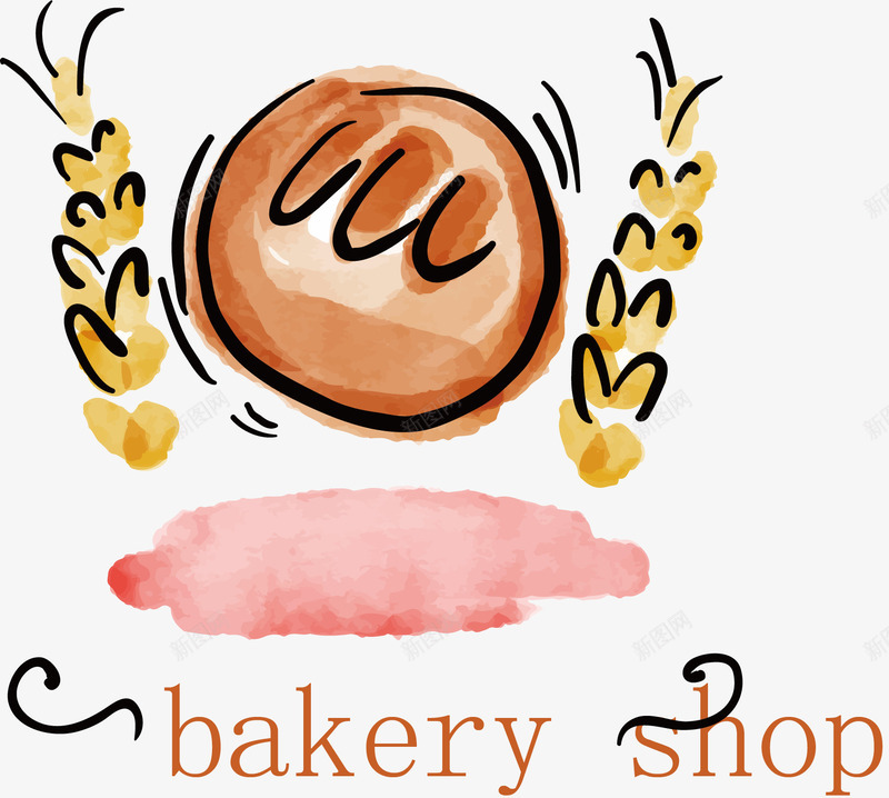 面包商店png免抠素材_88icon https://88icon.com 小麦穗 手绘 烘焙商店 粉色背景 艺术字 面包