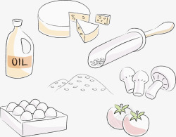 西红柿鸡蛋手擀面手绘蔬菜牛奶食材高清图片