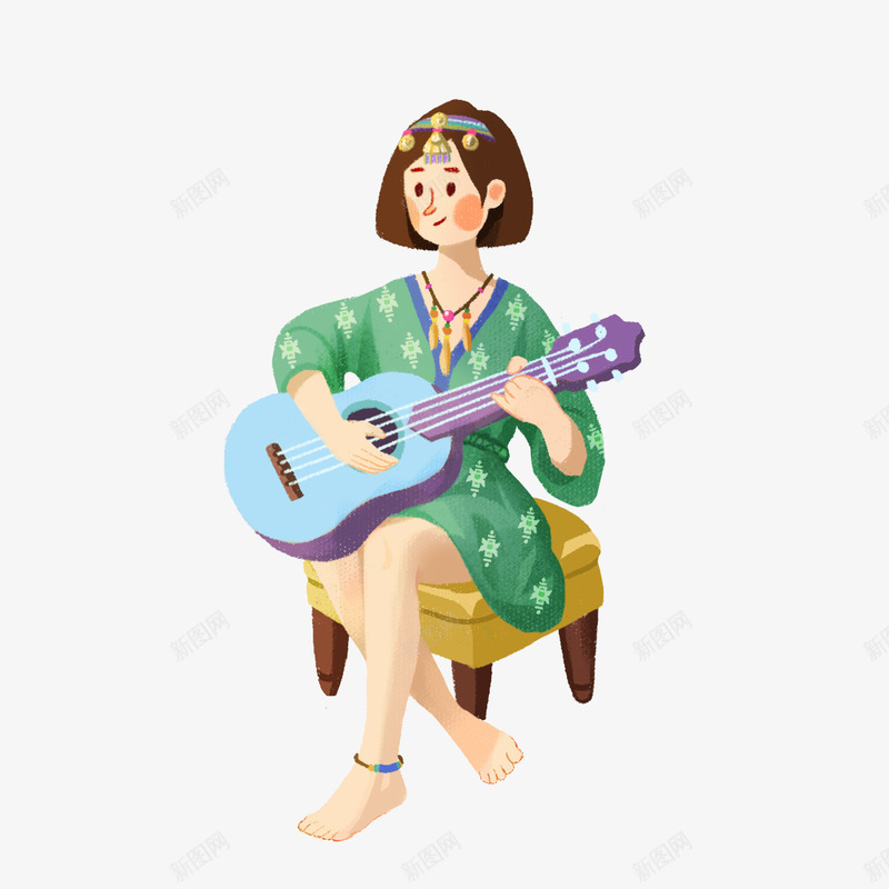 手绘弹吉他的小女孩png免抠素材_88icon https://88icon.com 乐器 卡通手绘 女孩 女生 弹吉他 水彩 绿色衣服
