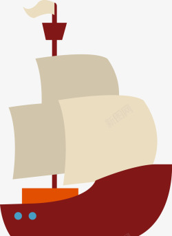 三色海运船卡通帆船高清图片