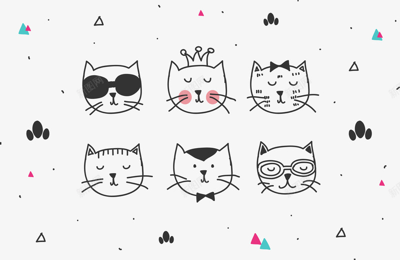 卡通可爱猫咪png免抠素材_88icon https://88icon.com 创意 卡通 可爱 猫咪 皇冠 集合 黑色墨镜