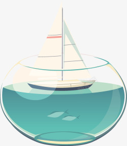 鱼缸和白色的帆船矢量图素材