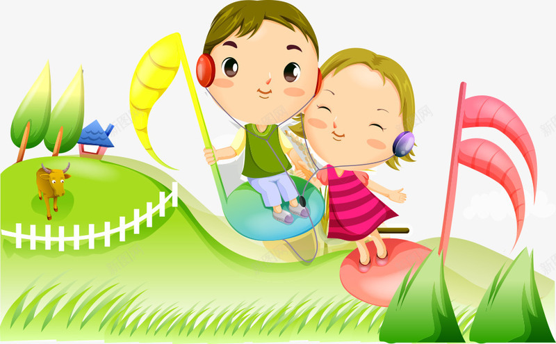 音符上的卡通儿童png免抠素材_88icon https://88icon.com 人物 人物插画 卡通人物 卡通儿童 矢量人物 音符