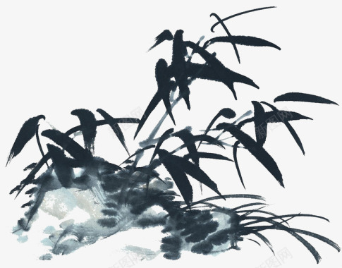 手绘山水风景背景竹叶卡通竹子中国风山图标图标