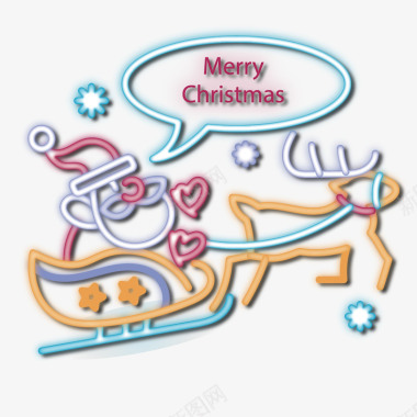 圣诞节发光珠子圣诞节霓虹灯圣诞老人去送礼物矢矢量图图标图标