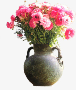 手绘粉色花卉盆栽景观素材