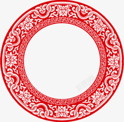 红色花纹圆环剪纸装饰图案素材