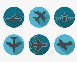 空中客机扁平蓝底黑色飞机圆形图标高清图片
