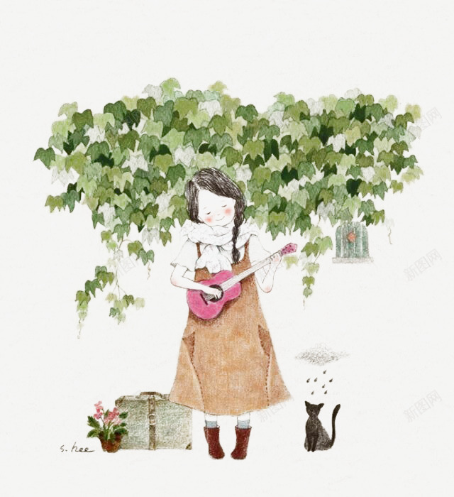 绘画女孩与猫png免抠素材_88icon https://88icon.com 书包 卡通人物 卡通吉他 卡通女孩 卡通女孩免抠 卡通弹吉他的女孩 吉他 吉他少女 女孩 弹吉他 惬意 树叶 花朵 黑猫