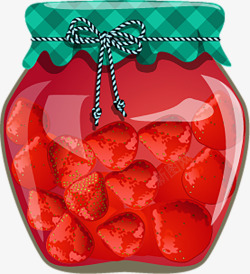 手绘草莓罐子绿色格子瓶盖素材