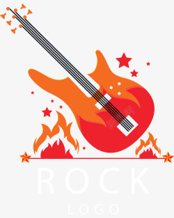 橘红色火焰的吉他矢量图素材