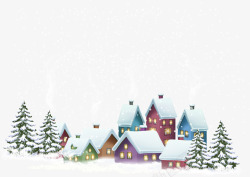 白雪皑皑冬季多彩乡村房屋高清图片