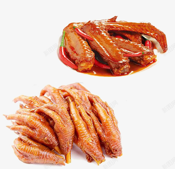 两盘美味的卤香鸡爪png免抠素材_88icon https://88icon.com 盐焗鸡爪 美味凤爪 美食 辣椒鸡爪 食物 鸡爪
