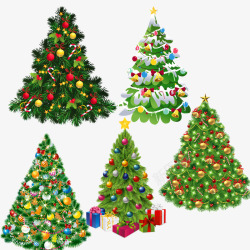 手绘彩灯五颜六色圣诞树高清图片