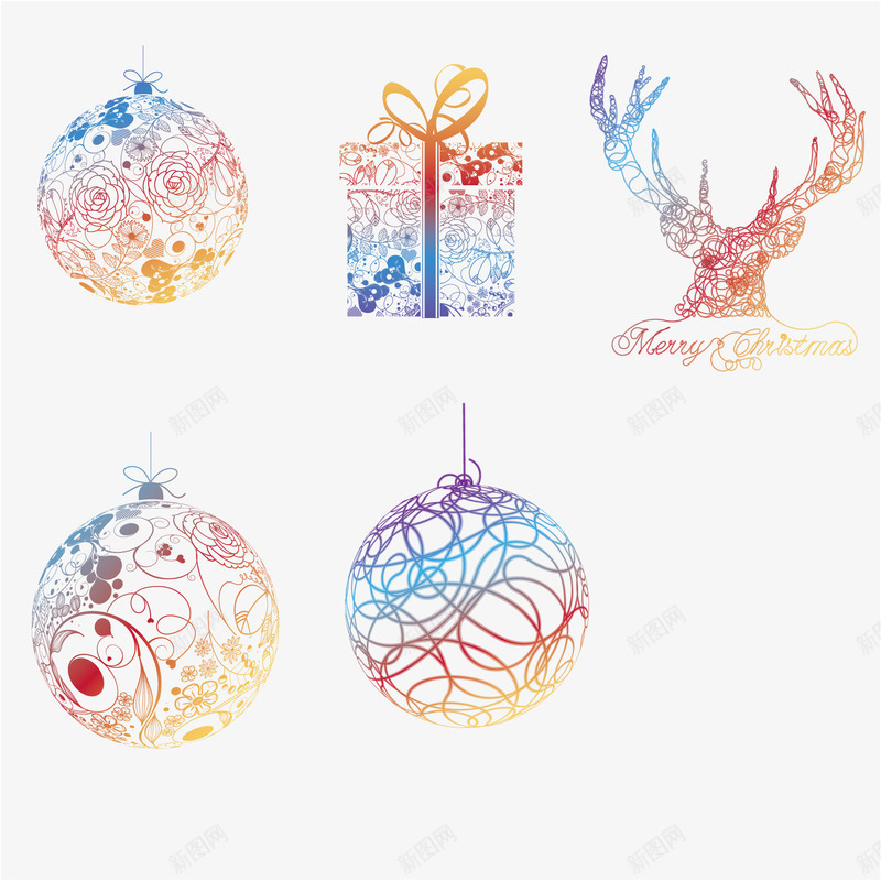 炫彩潮流圣诞元素png免抠素材_88icon https://88icon.com 圣诞吊球 圣诞节 礼物 节日 麋鹿