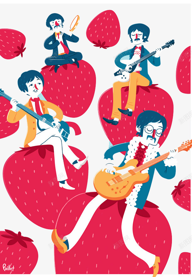 坐在草莓上弹音乐的人png免抠素材_88icon https://88icon.com 弹琴的人 红色草莓